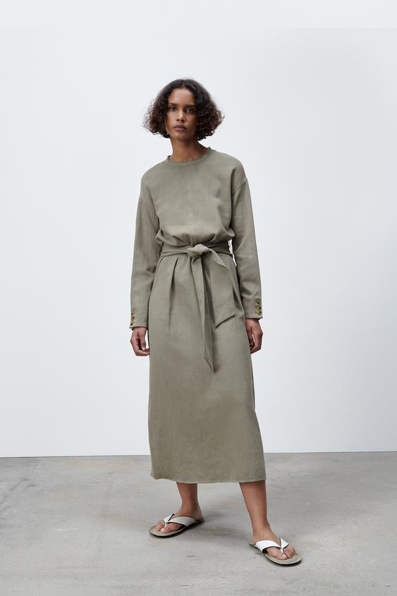 リネンブレンド ミディワンピース Zara Japan 日本 リネンブレンド ミディワンピース Zara Japan 日本