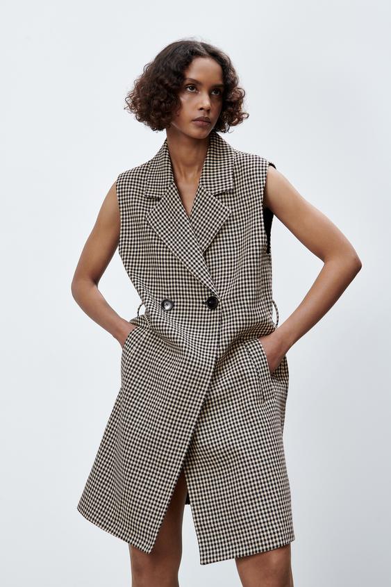 ハウンドトゥース チェック ロングベスト Zara Japan 日本 ハウンドトゥース チェック ロングベスト Zara Japan 日本