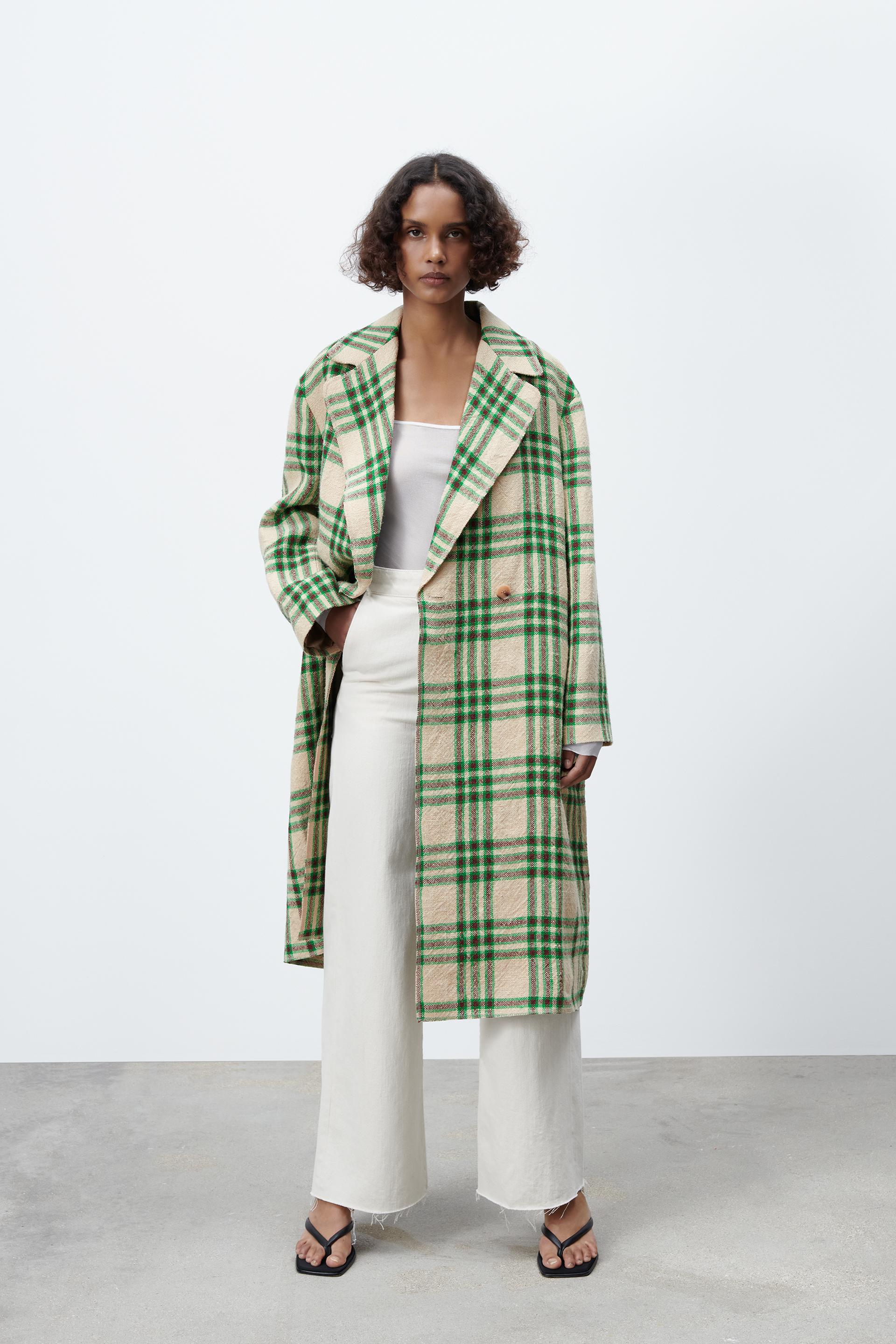 Green check coat zara Clearance