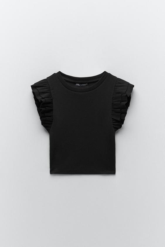 RUFFLED T-SHIRT - Black | ZARA Australia