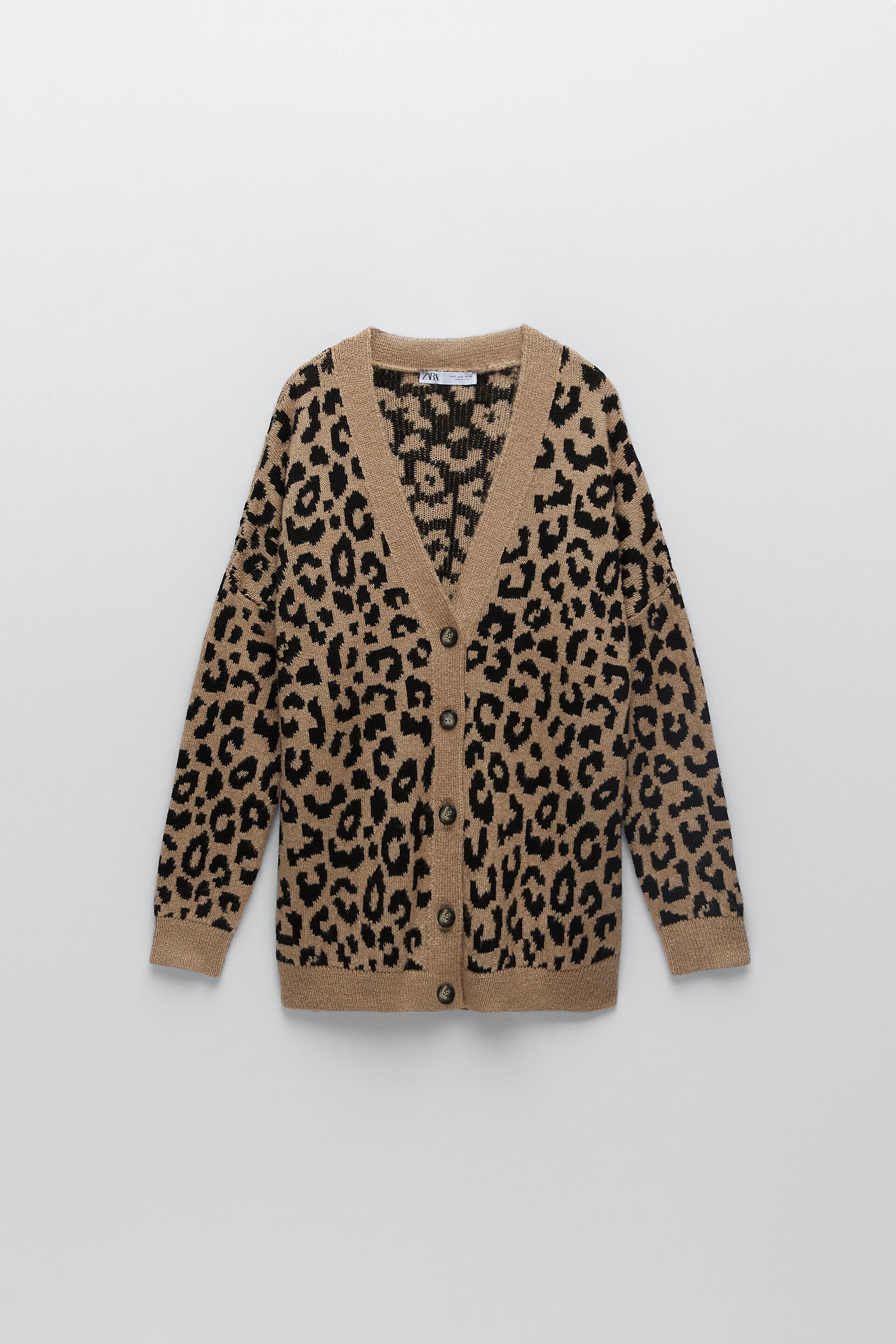 Loosely Hunger fringe Zara KNIT CARDIGAN WITH ANIMAL PRINT - 78751431-051-