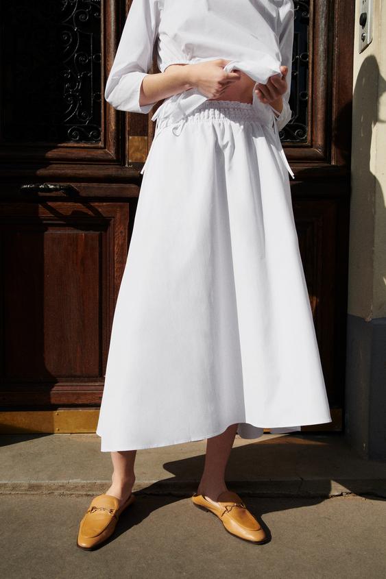FALDA MIDI POPELÍN - Blanco | ZARA Chile