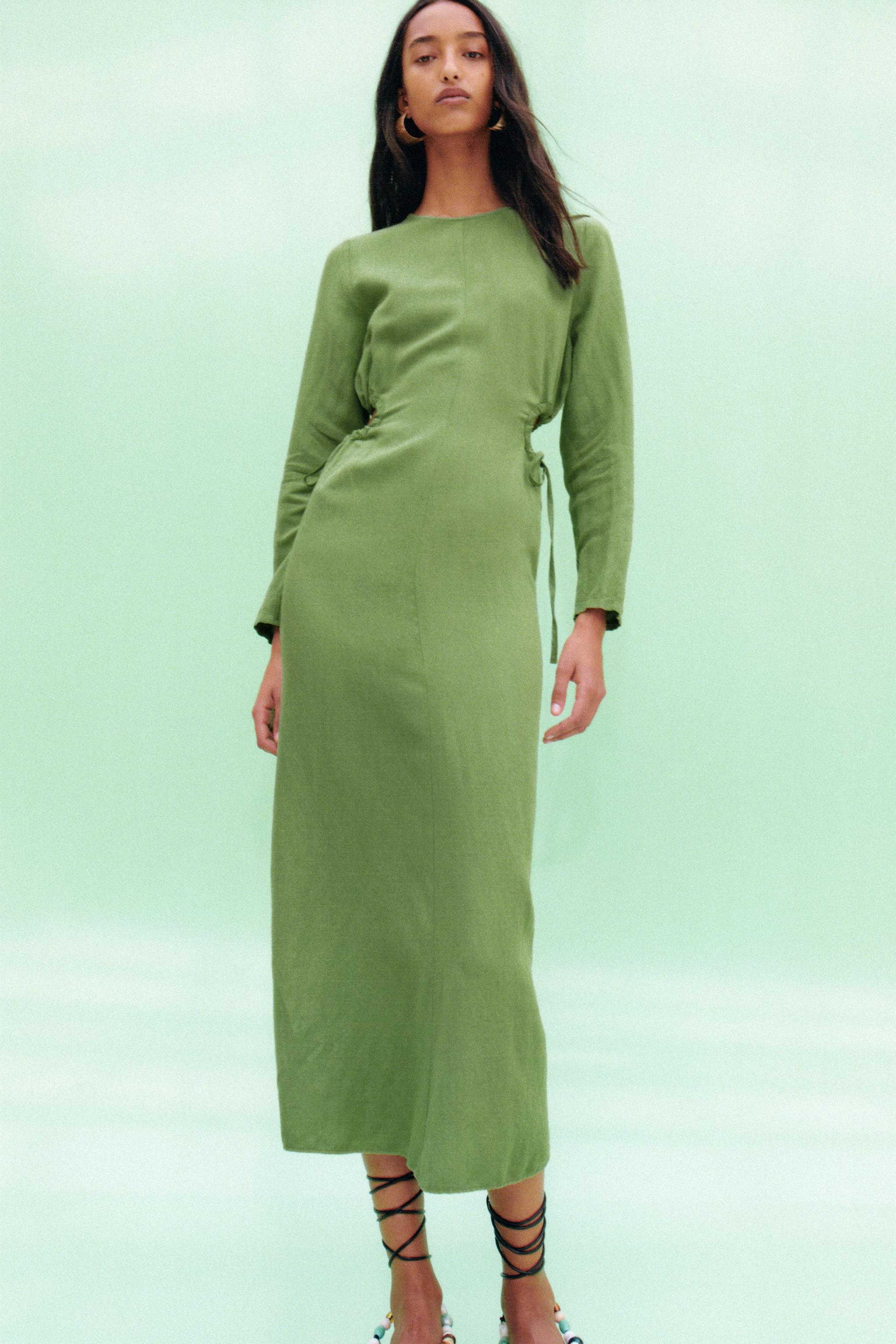 LINEN BLEND DRESS WITH CUT-OUT DETAIL