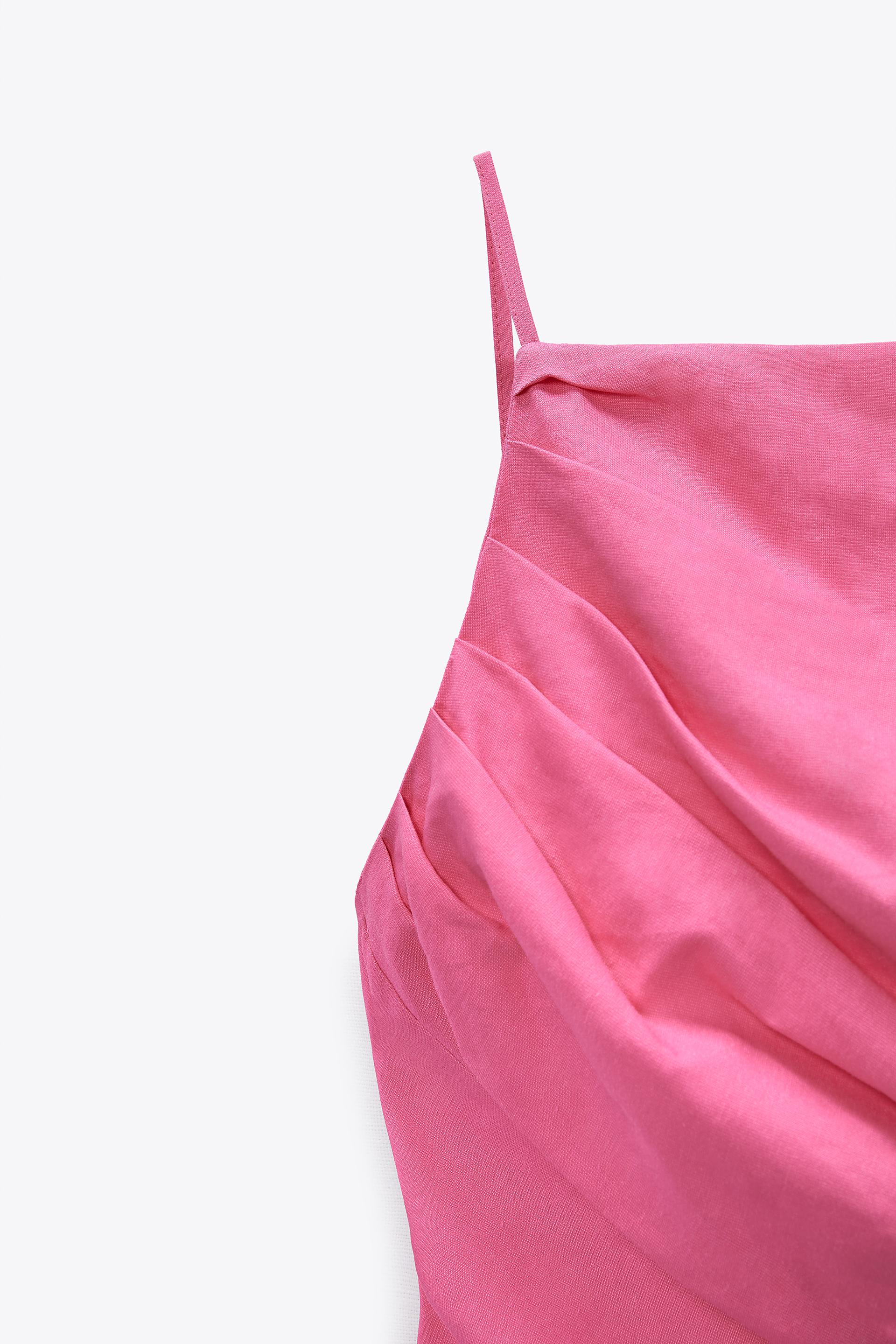 LINEN BLEND HALTER TOP - Neon fuchsia 