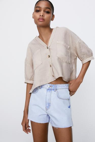 zara long denim shorts