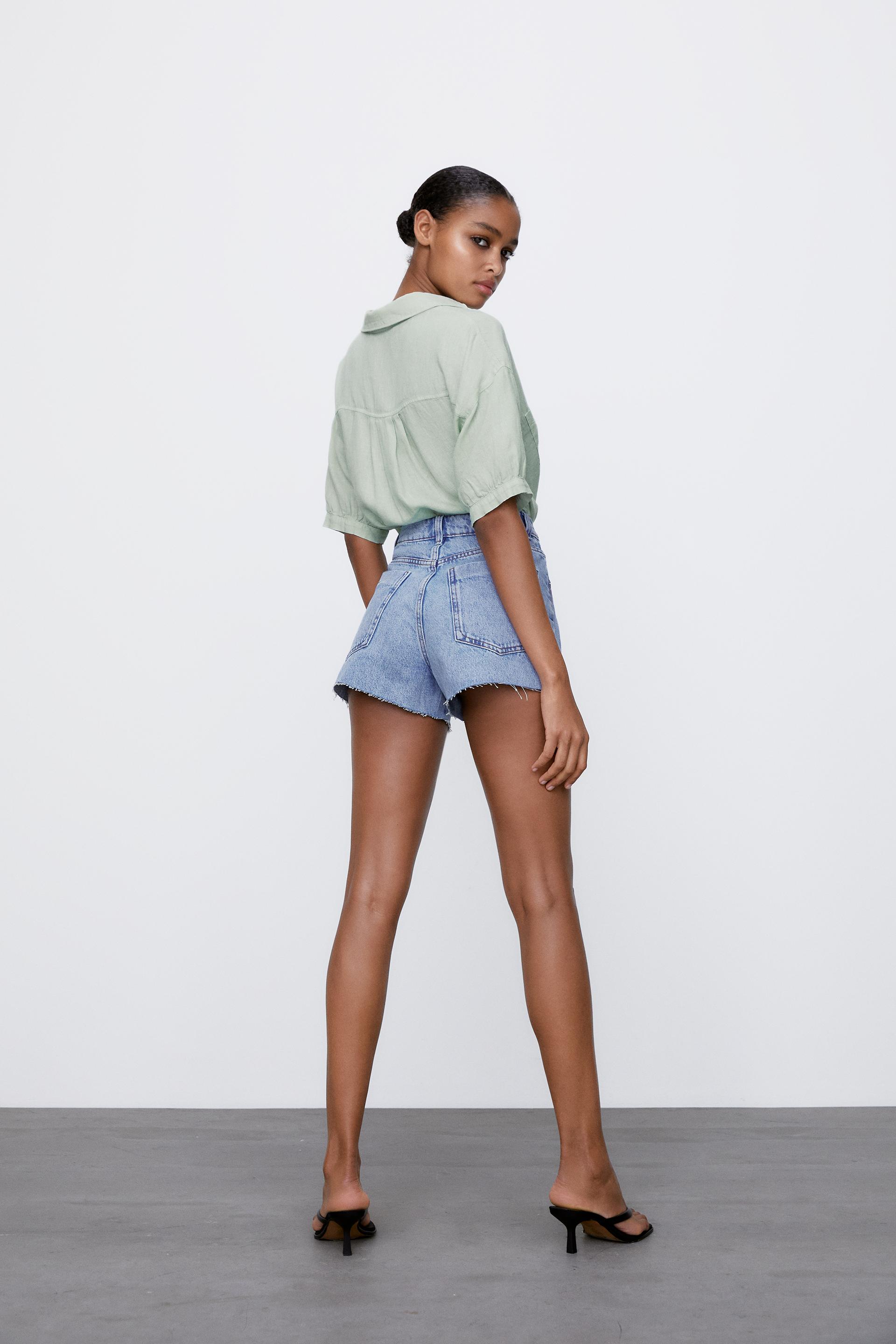 Zara HIGH-RISE DENIM SHORTS - 161315496 