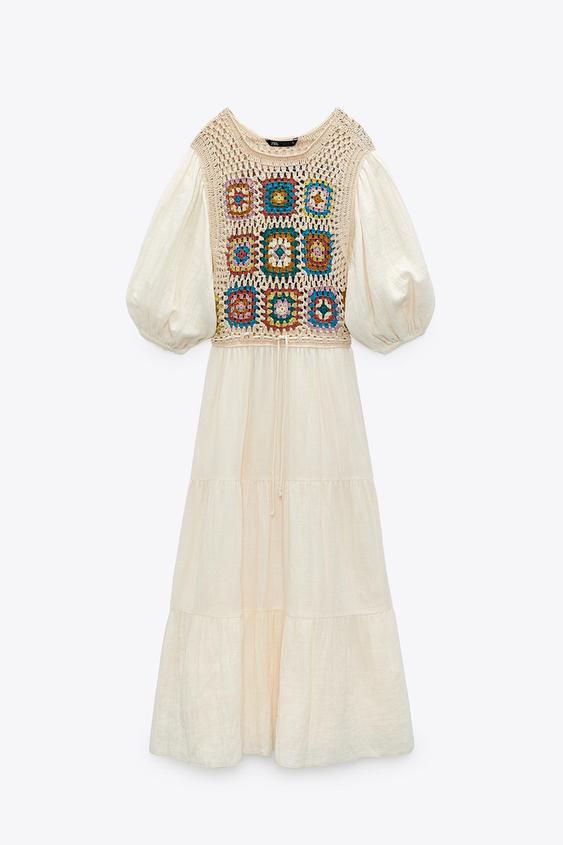VESTIDO CROCHET VOLUMEN - Crudo | ZARA Chile