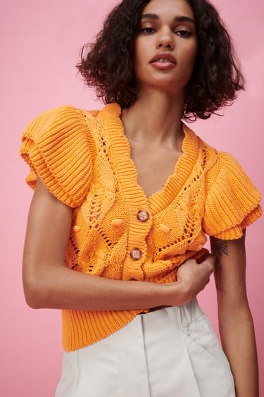 yellow lace top zara
