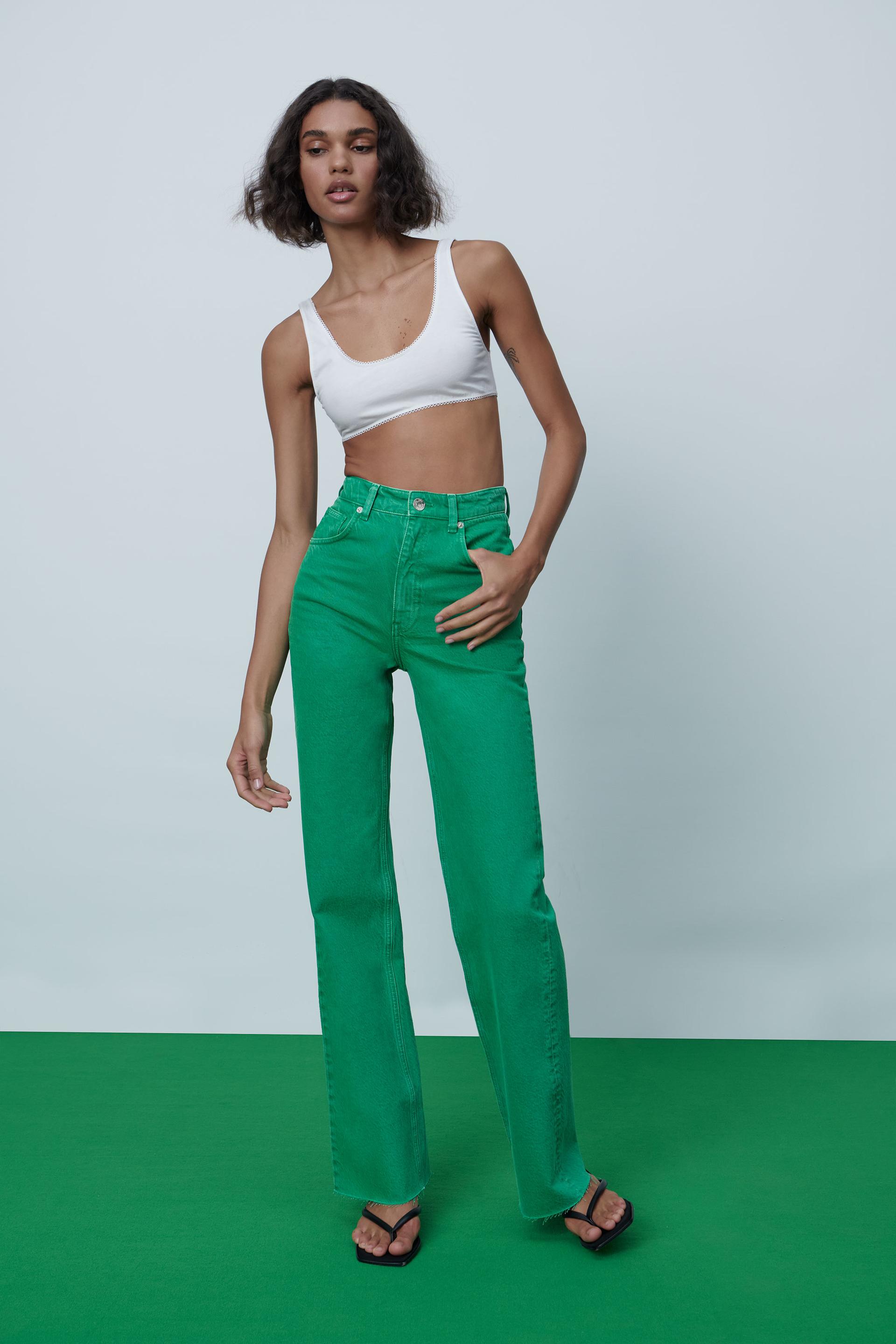 Wide leg full length colored jeans zara Clearance
