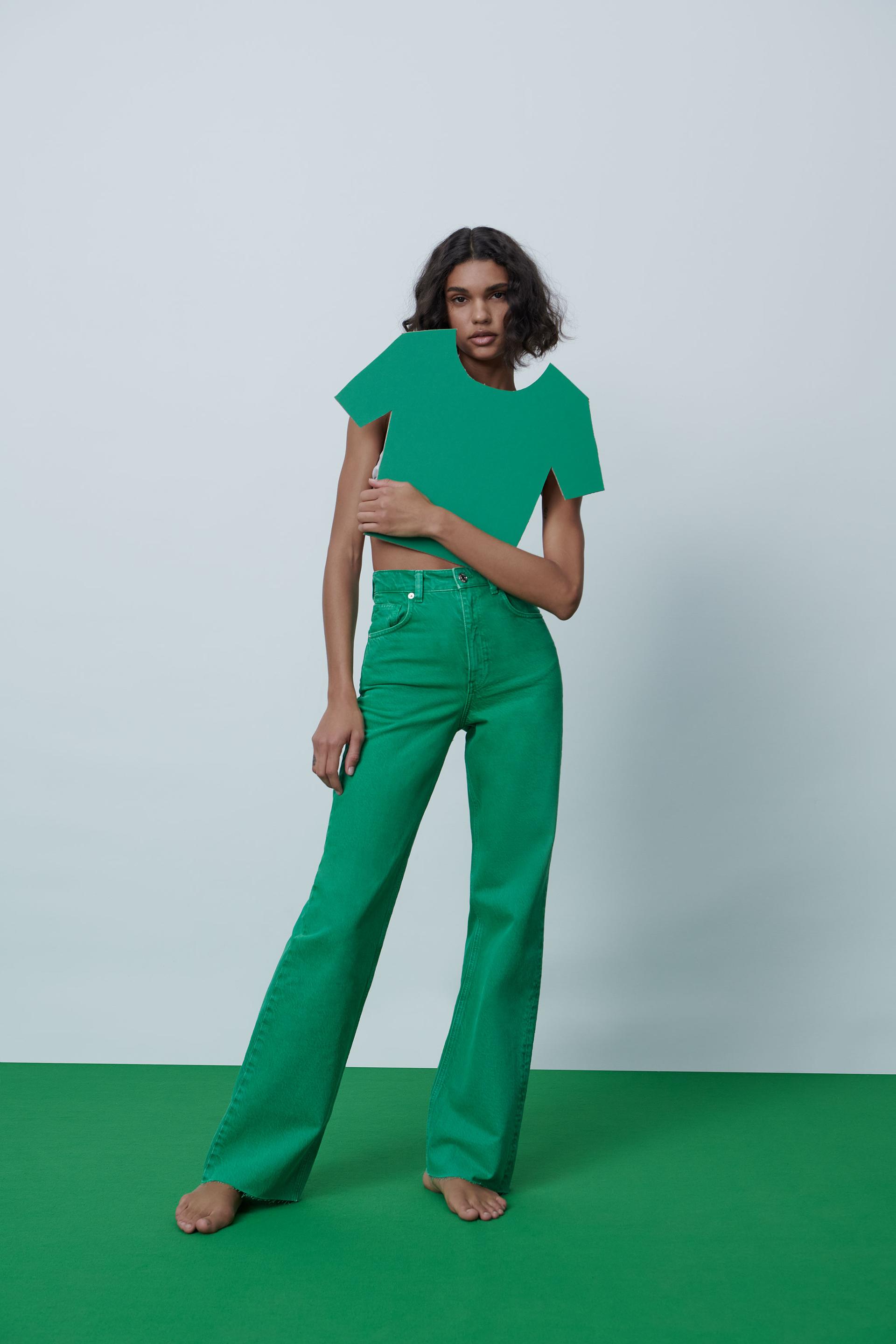 Wide leg full length colored jeans zara Clearance