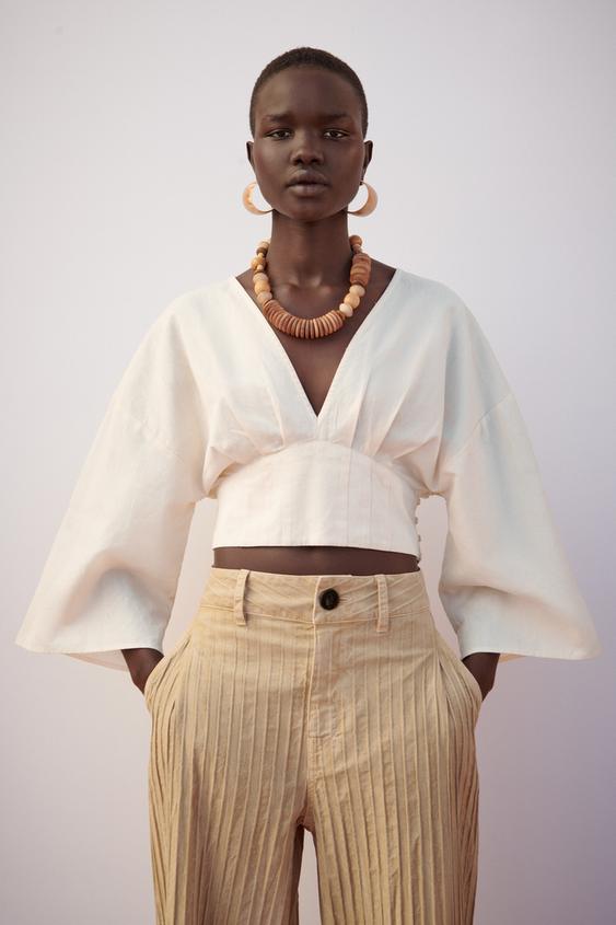 CROPPED BLOUSE WITH FITTED WAIST 