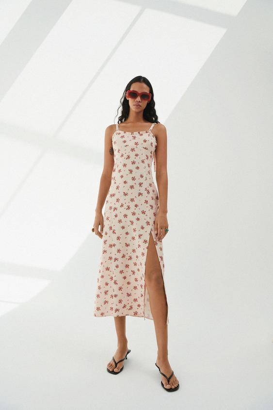 フラワープリント リネンブレンド ワンピース Zara Japan 日本 フラワープリント リネンブレンド ワンピース Zara Japan 日本