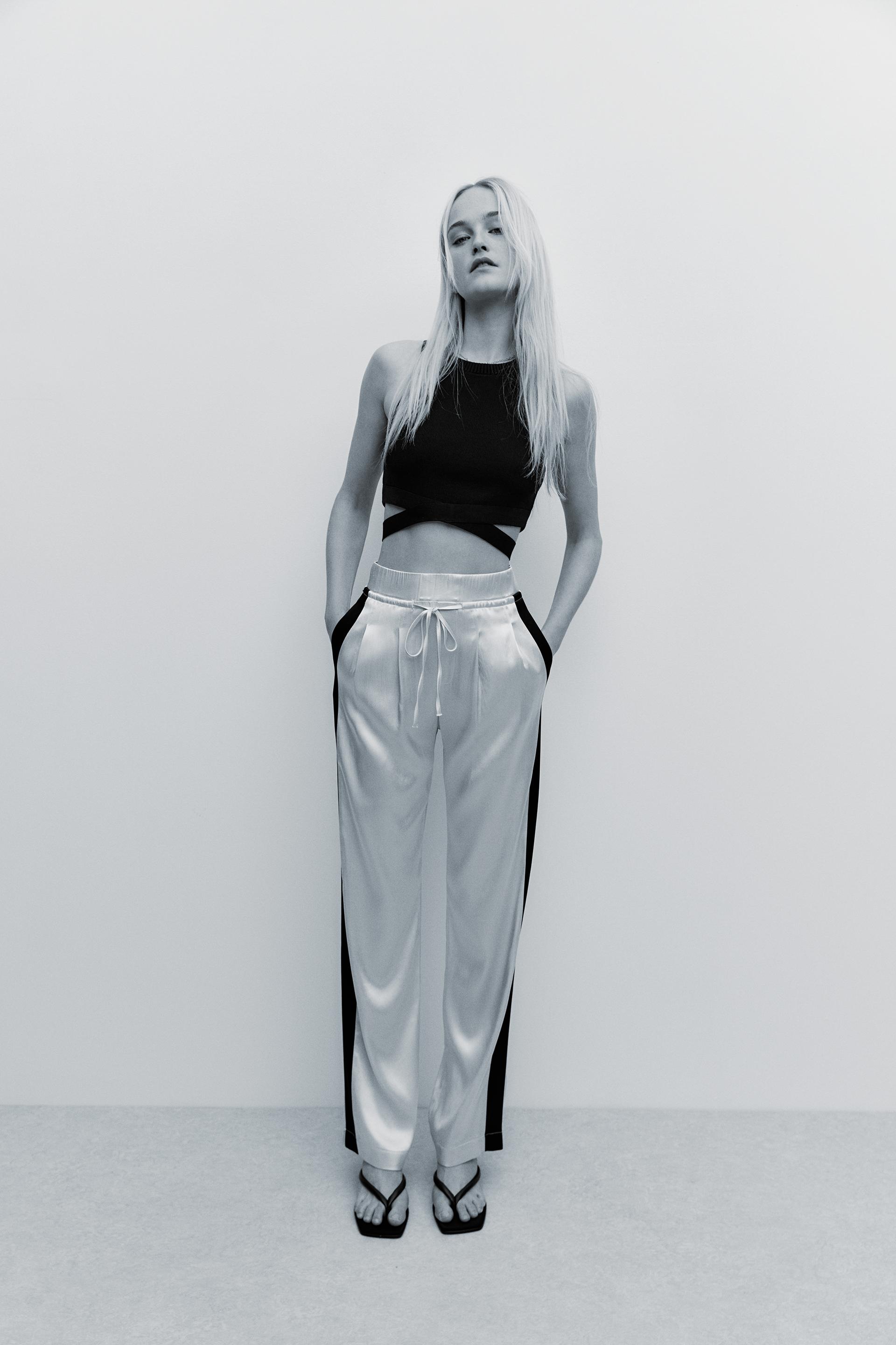 Zara black satin trousers clearance