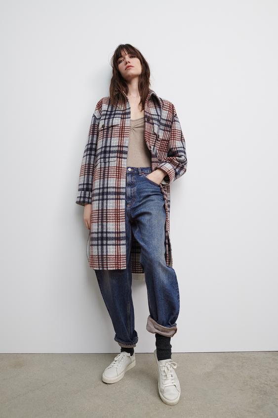 ロング丈チェック柄シャツジャケット Zara Japan 日本 ロング丈チェック柄シャツジャケット Zara Japan 日本