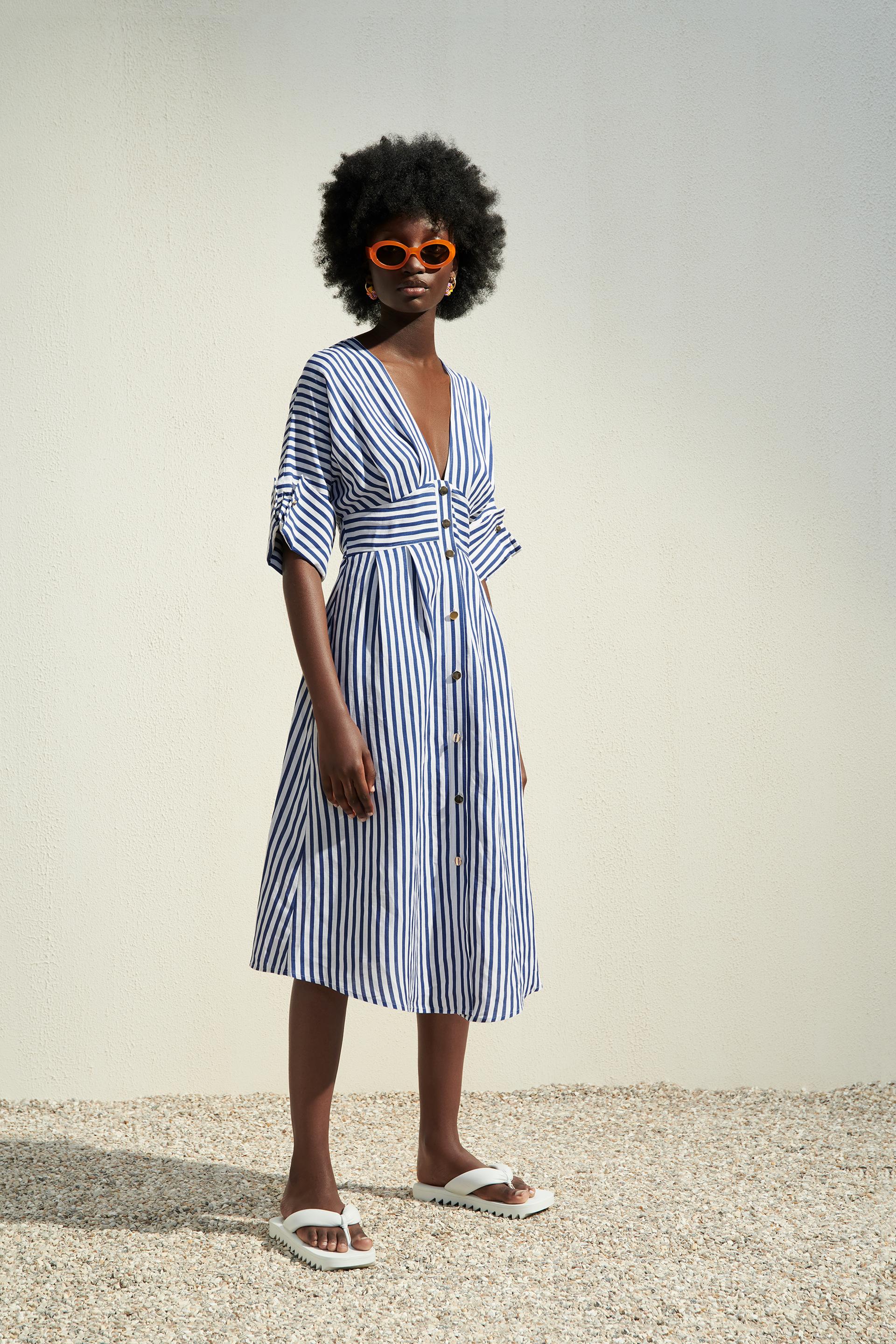 ストライプ リネンブレンドワンピース ネイビーブルー ホワイト Zara Japan 日本 ストライプ リネンブレンドワンピース ネイビーブルー ホワイト Zara Japan 日本