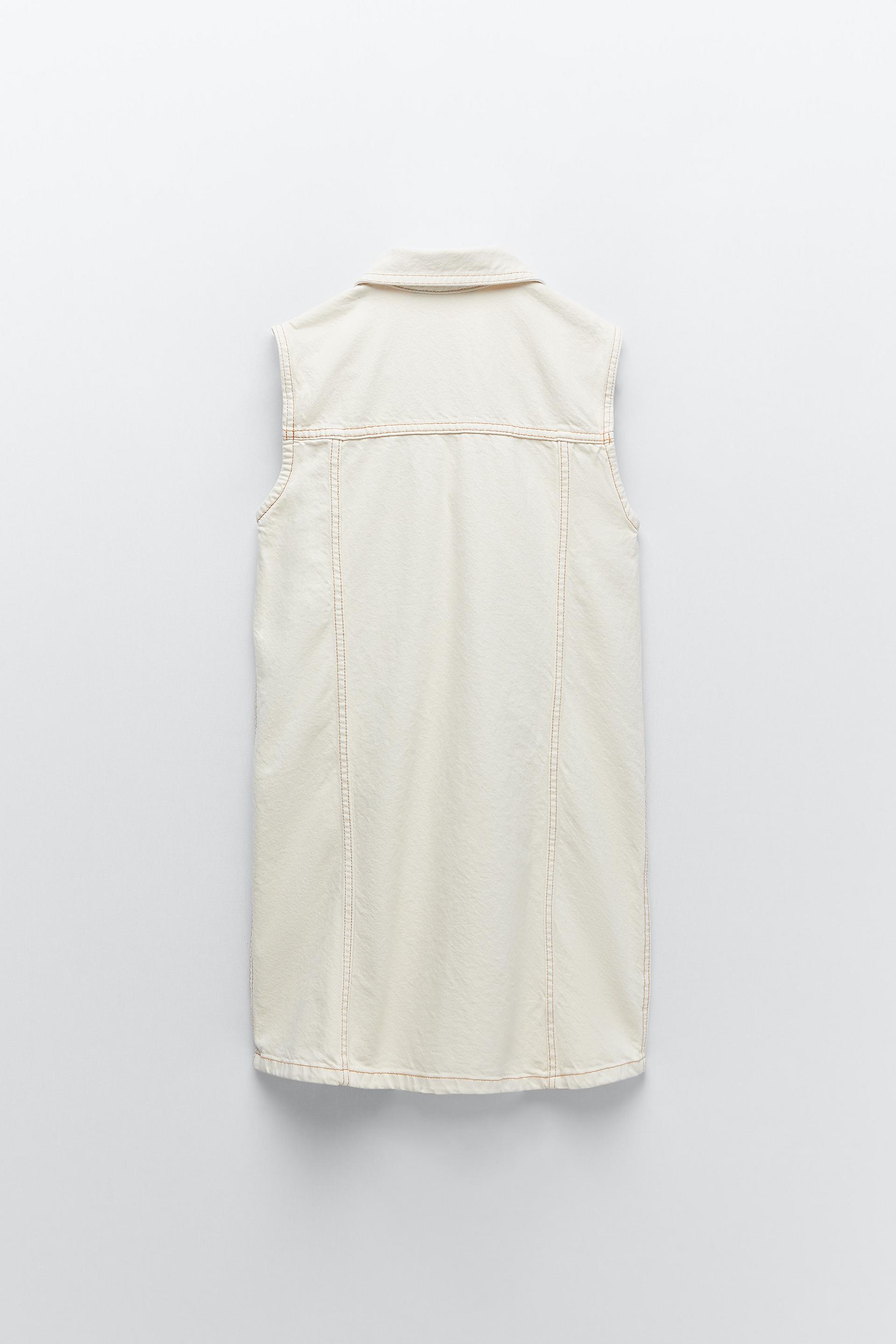 DENIM DRESS WITH TOPSTITCHING - Vanilla 