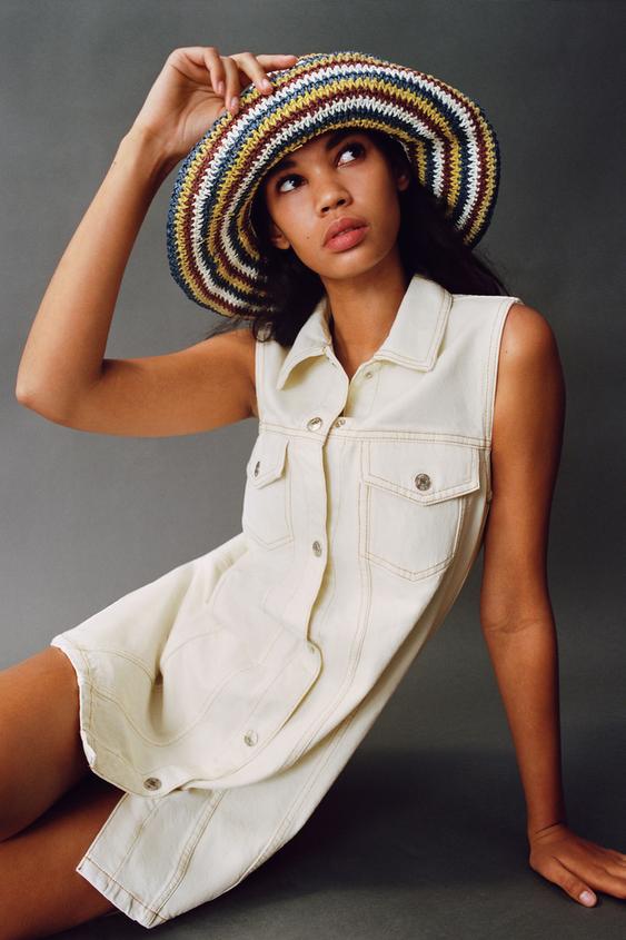 short sleeve denim dress zara