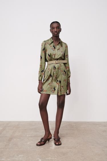 ベルト付きプリント柄ワンピース Zara Japan 日本 ベルト付きプリント柄ワンピース Zara Japan 日本