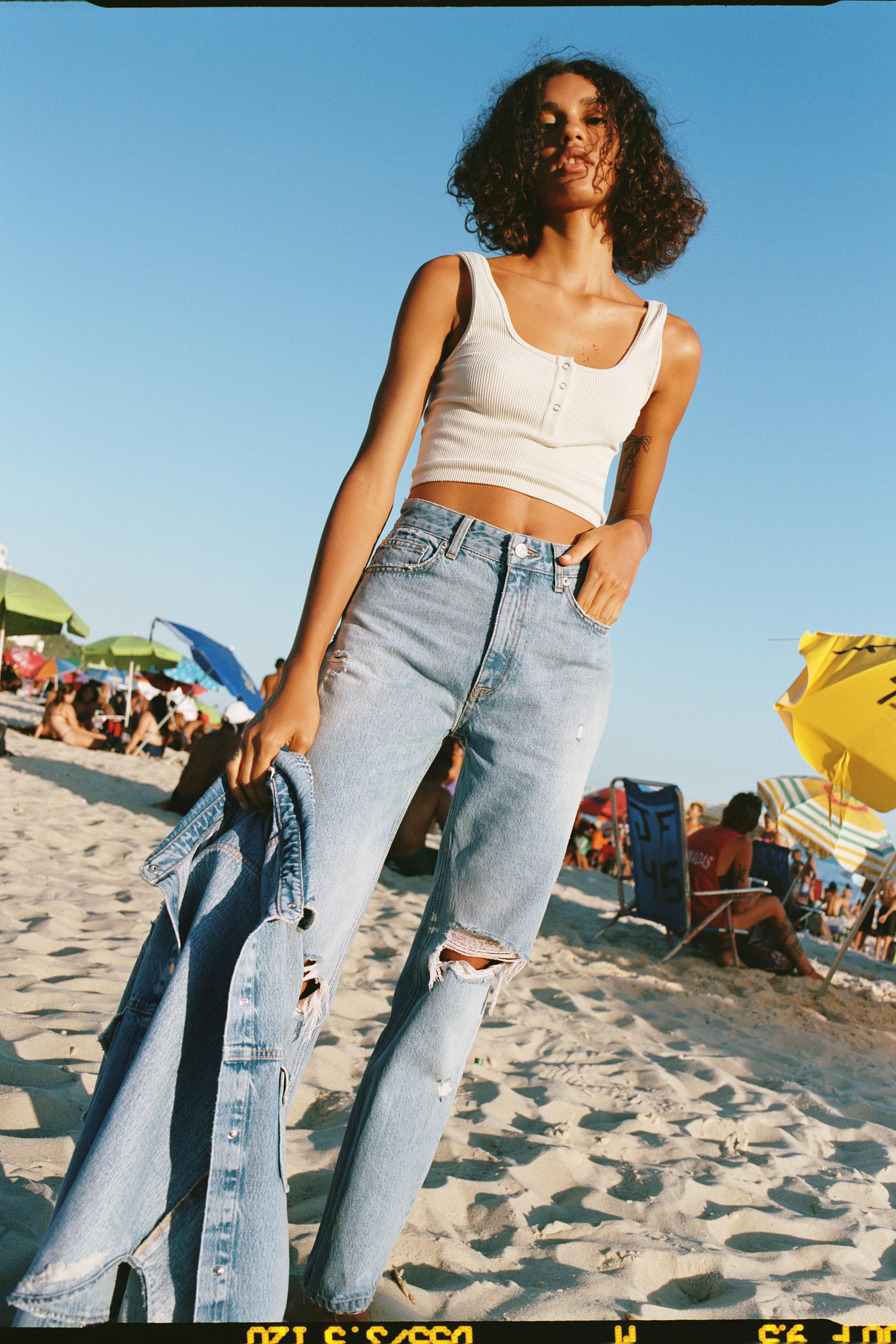 Zara ripped stain dye jeans Clearance