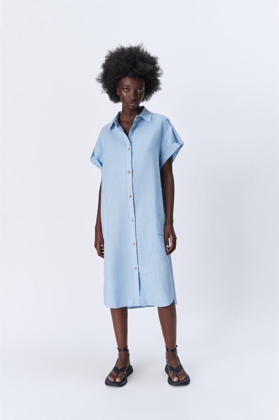 リネンブレンド シャツワンピース Zara Japan 日本 リネンブレンド シャツワンピース Zara Japan 日本