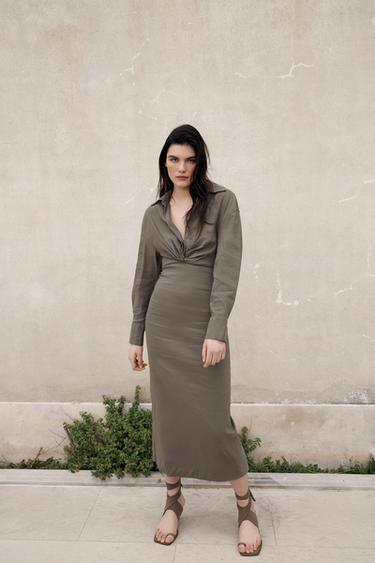 ギャザーディテール リネンブレンドワンピース Zara Japan 日本 ギャザーディテール リネンブレンドワンピース Zara Japan 日本