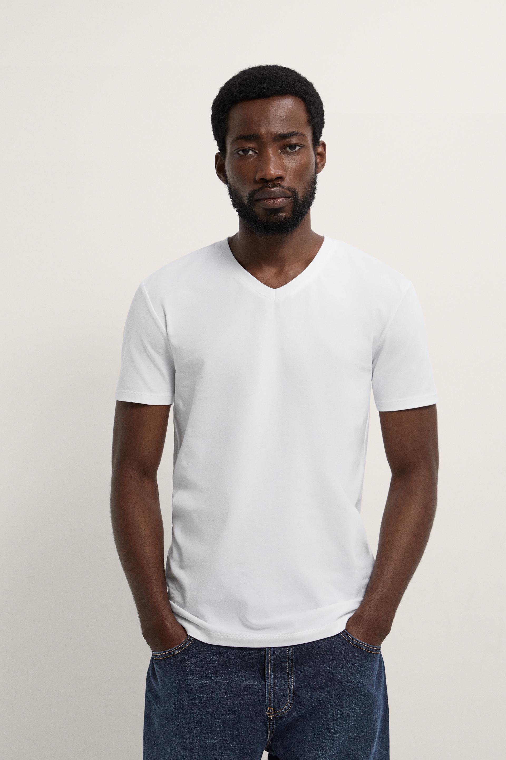 BASIC SLIM FIT T-SHIRT WITH V-NECK White ZARA Australia