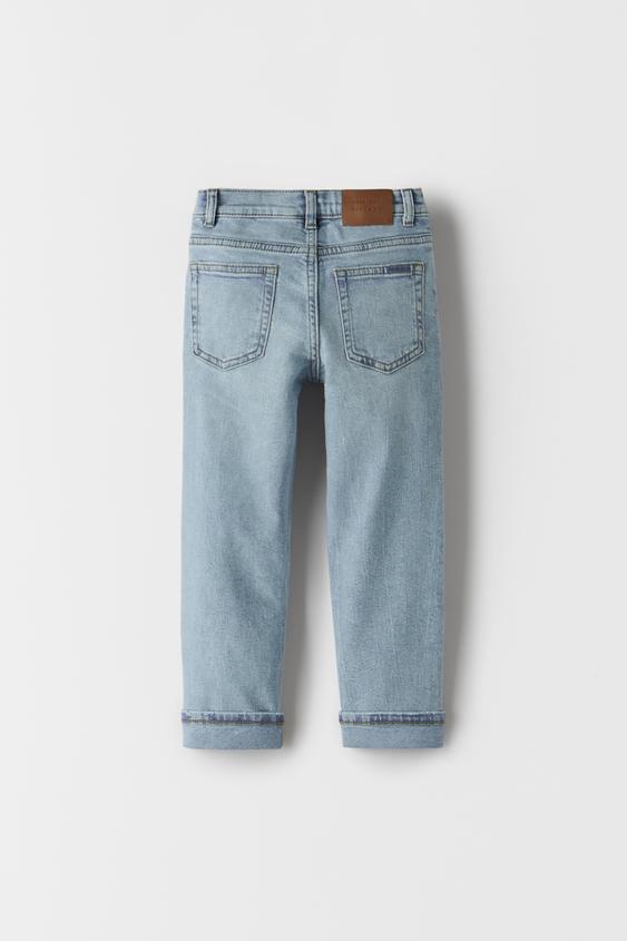 INDIGO DESTROYED STRAIGHT LEG JEANS 