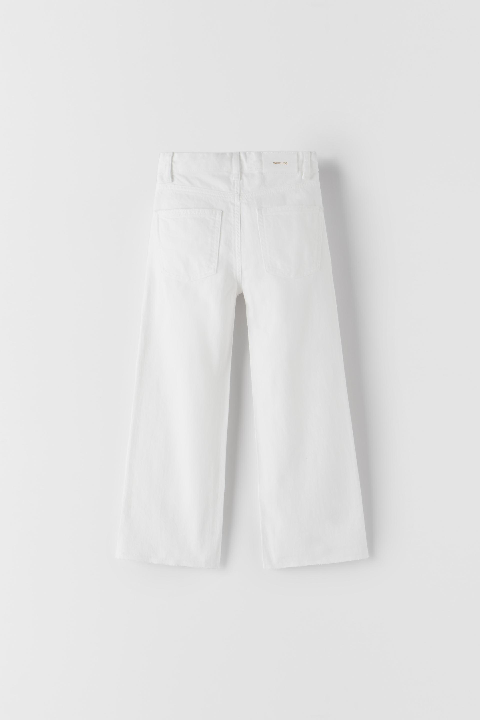 DAMAGED WIDE LEG JEANS - White | ZARA 