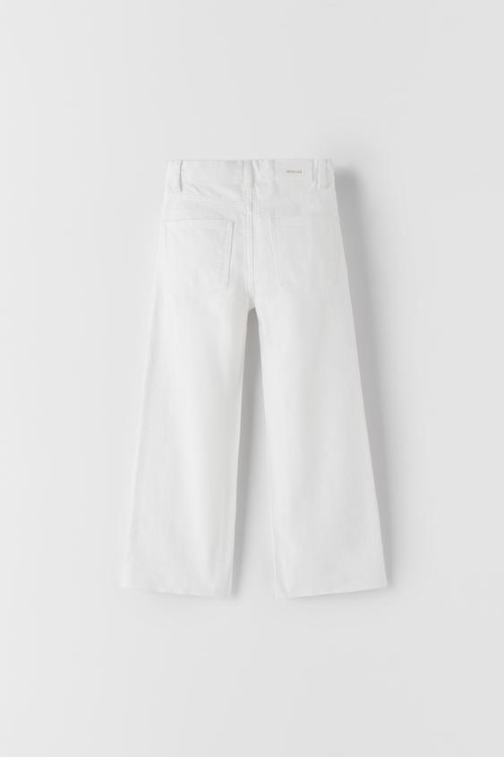 JEANS WIDE LEG DAMAGED - Blanco | ZARA Chile
