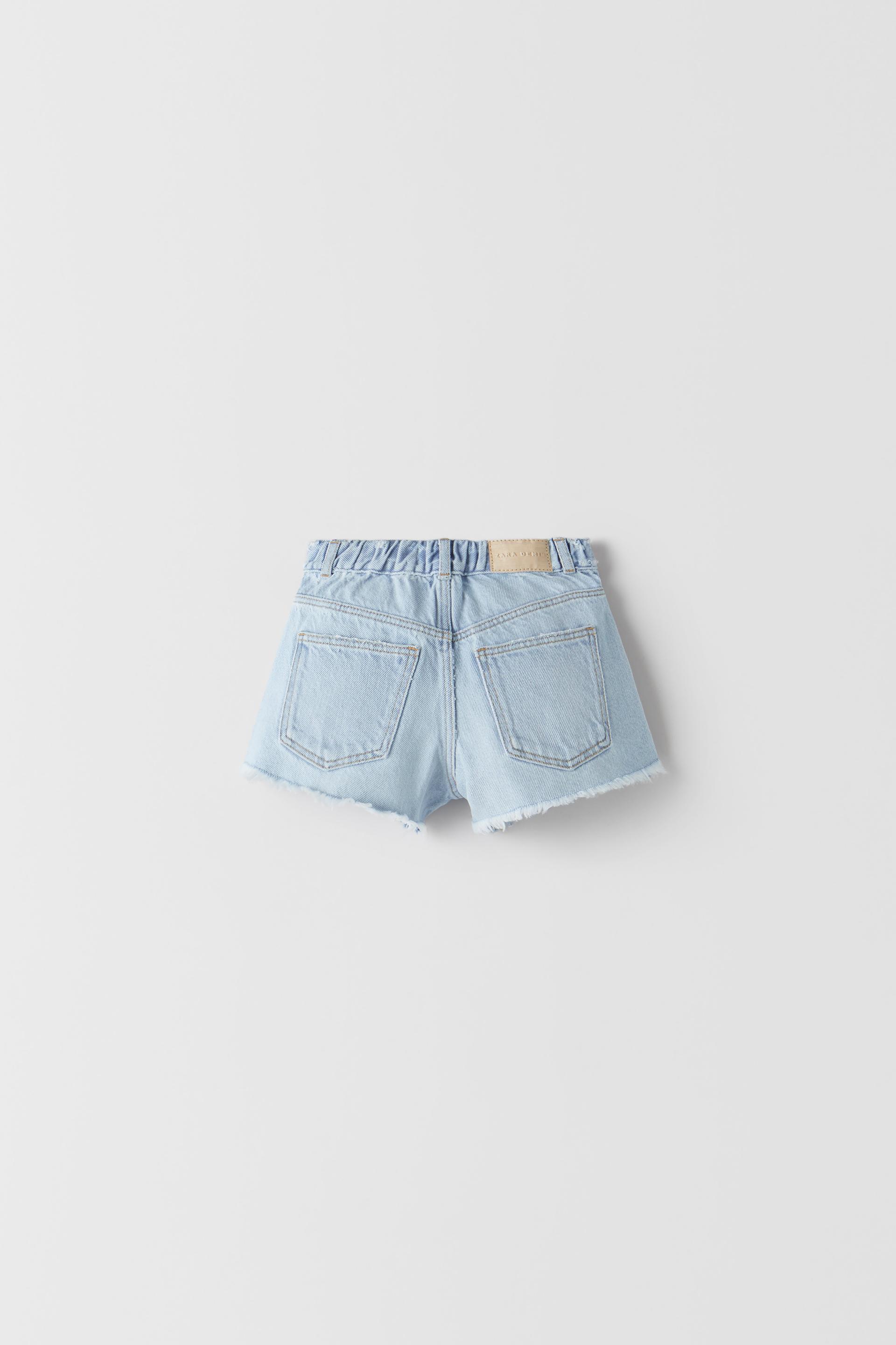 HIGH-WAIST DAMAGED DENIM BERMUDA SHORTS 