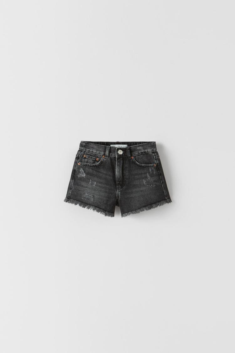 HIGH-WAIST DAMAGED DENIM BERMUDA SHORTS