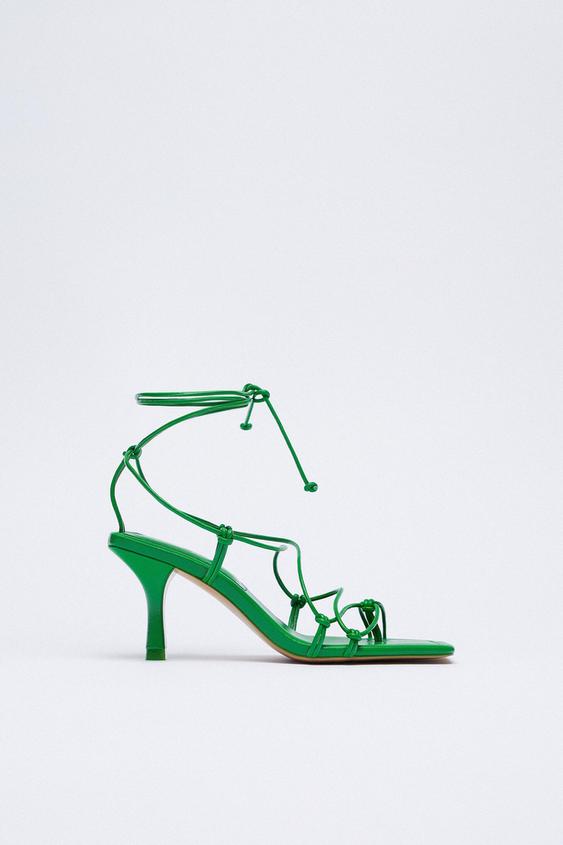 SANDALEN MET HAK EN VETER - Groen | ZARA Nederland / Netherlands