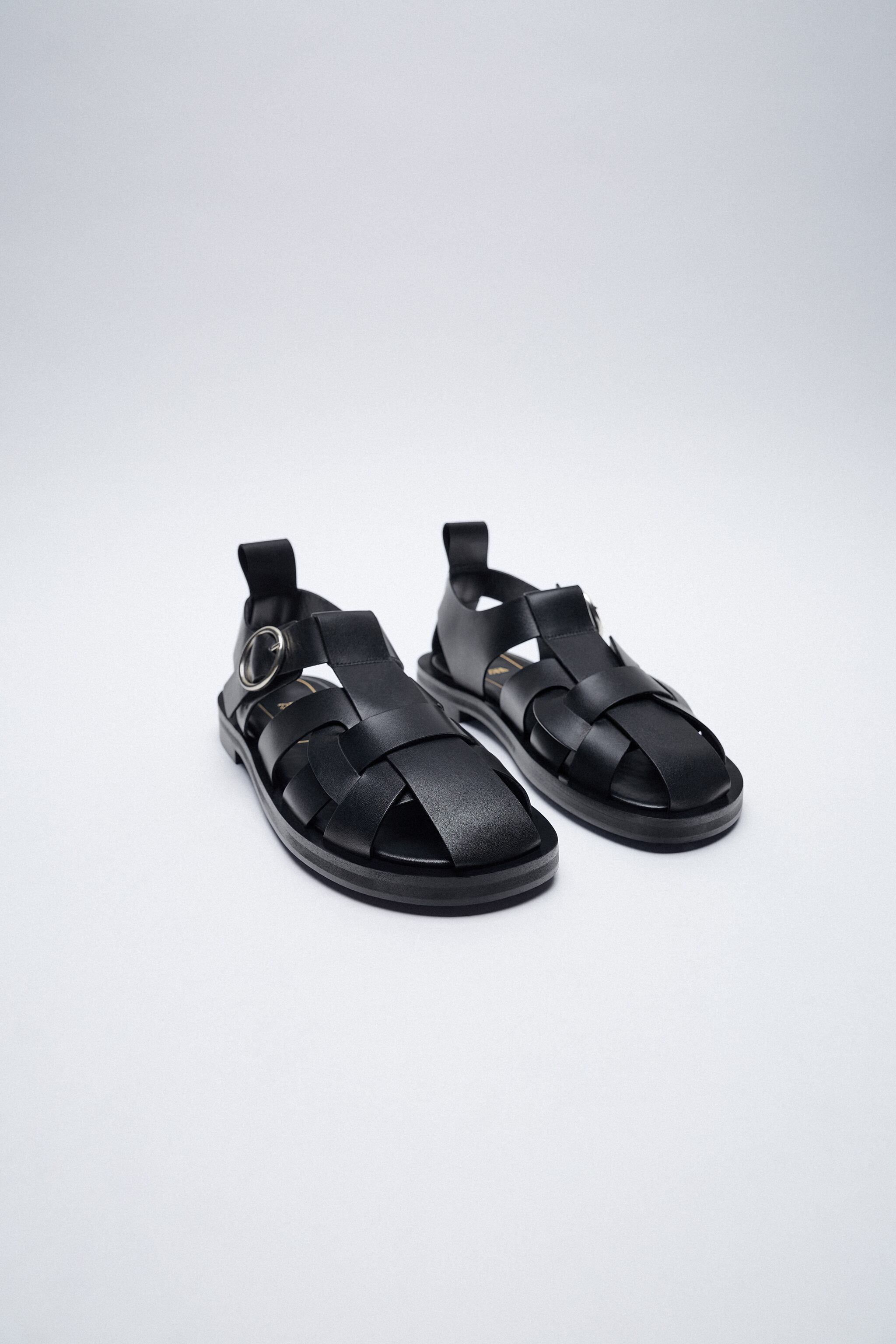 FLAT LEATHER CAGE SANDALS zara