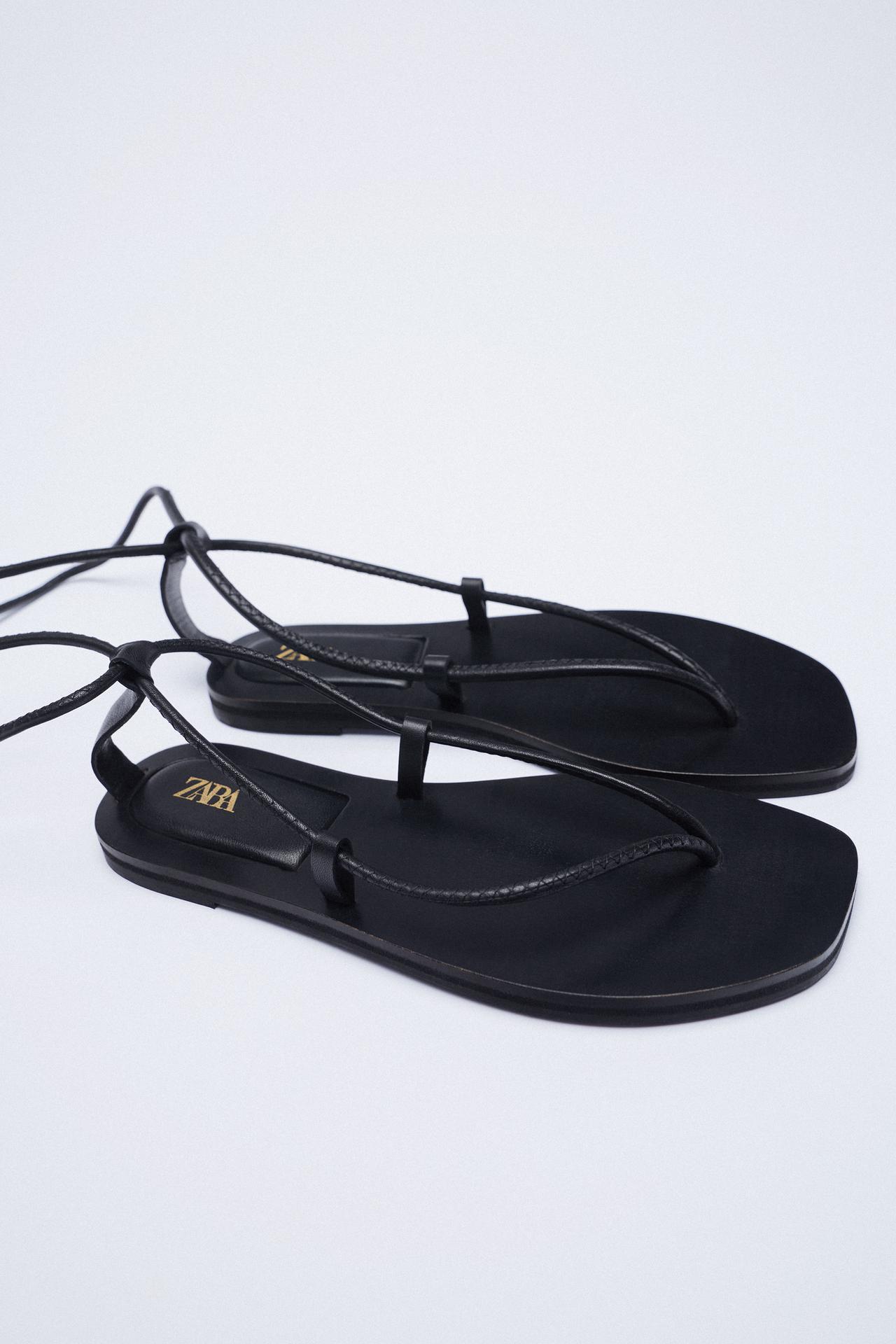 Zara MINIMALIST TIED LEATHER FLAT SANDALS, £49.99