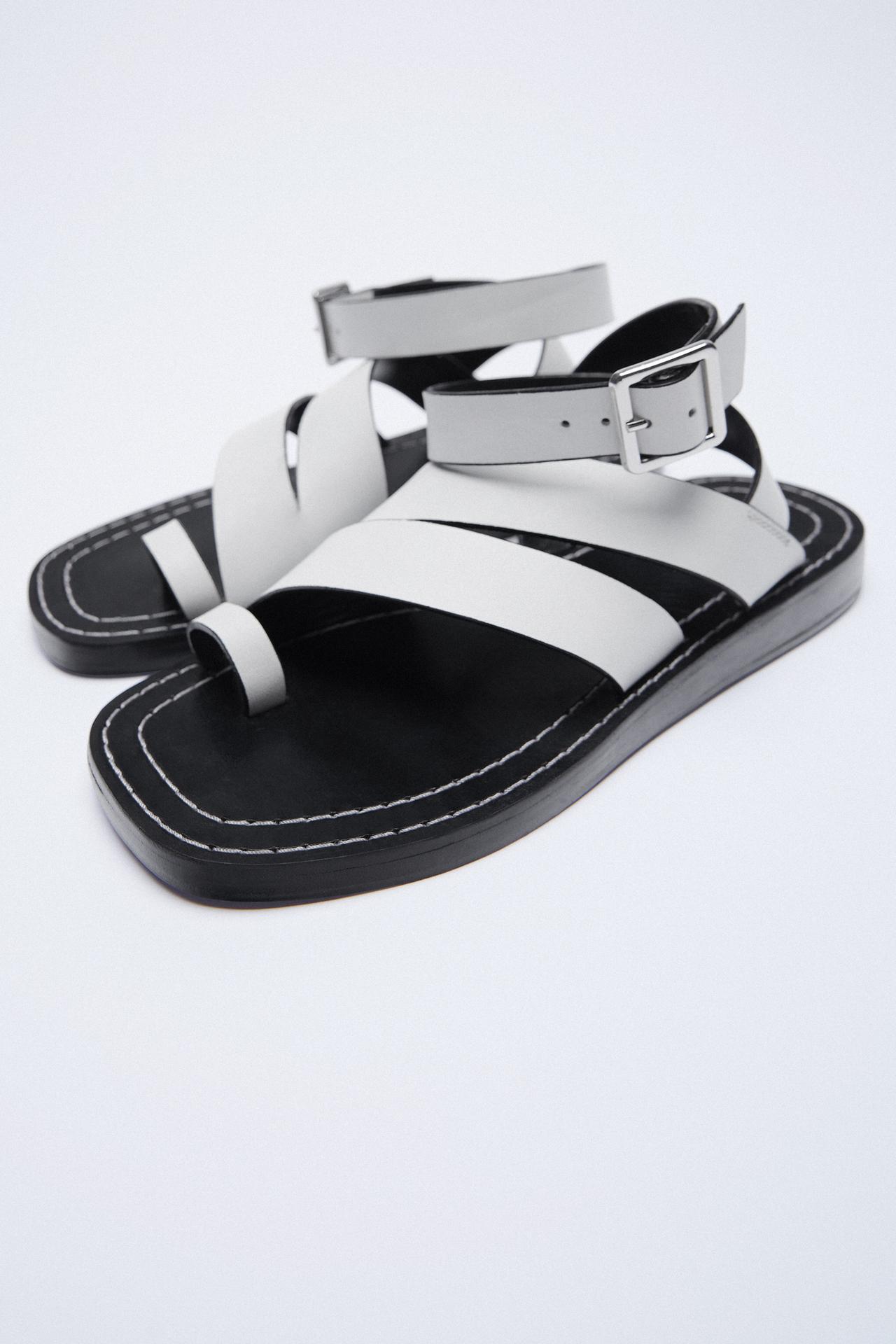 Zara FLAT LEATHER SANDALS., £59.99