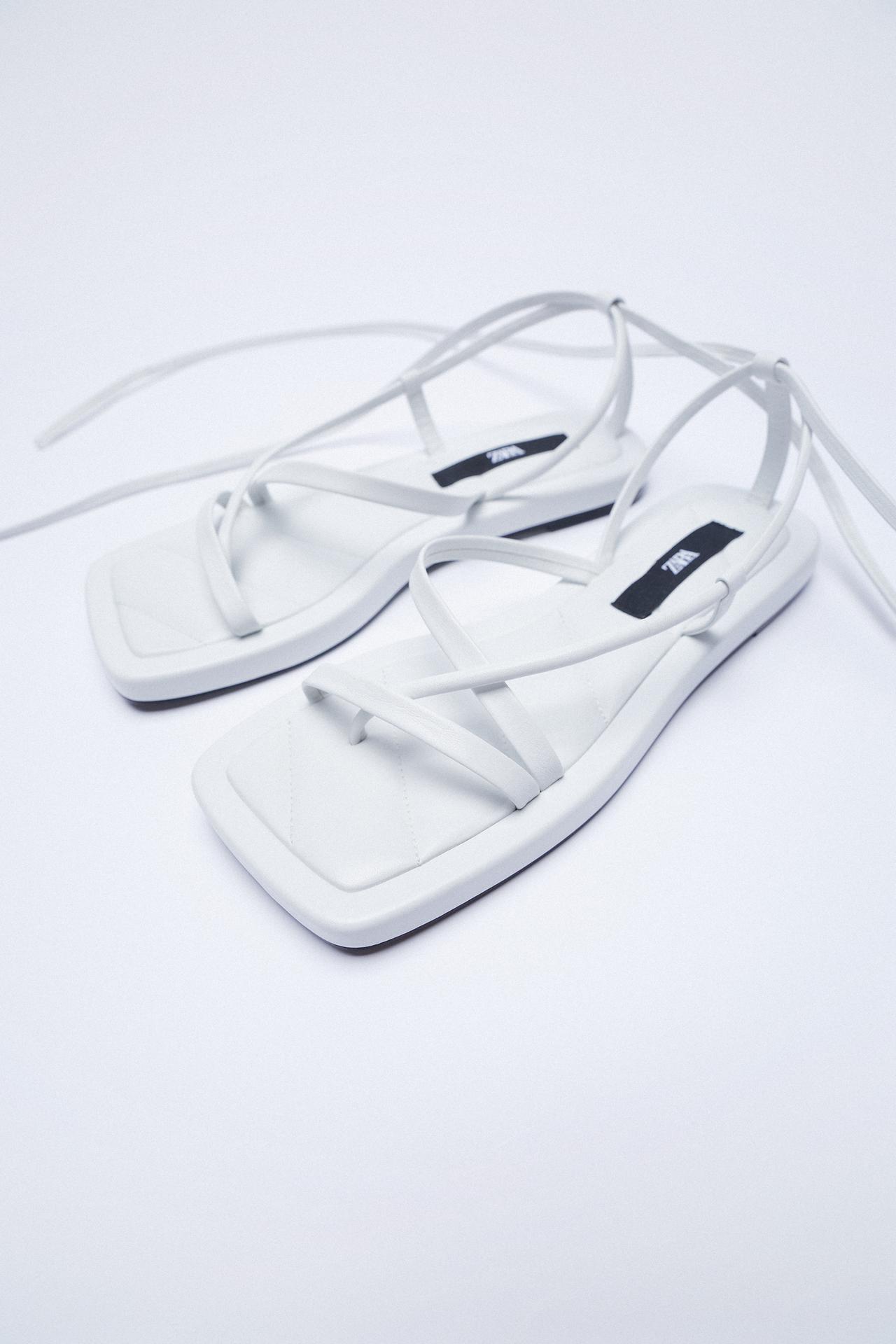 Zara TIED LEATHER FLAT SANDALS,£79.99