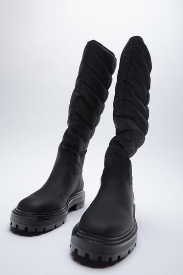 BOTA ALTA PLANA ACOLCHADA - Negro | ZARA Chile