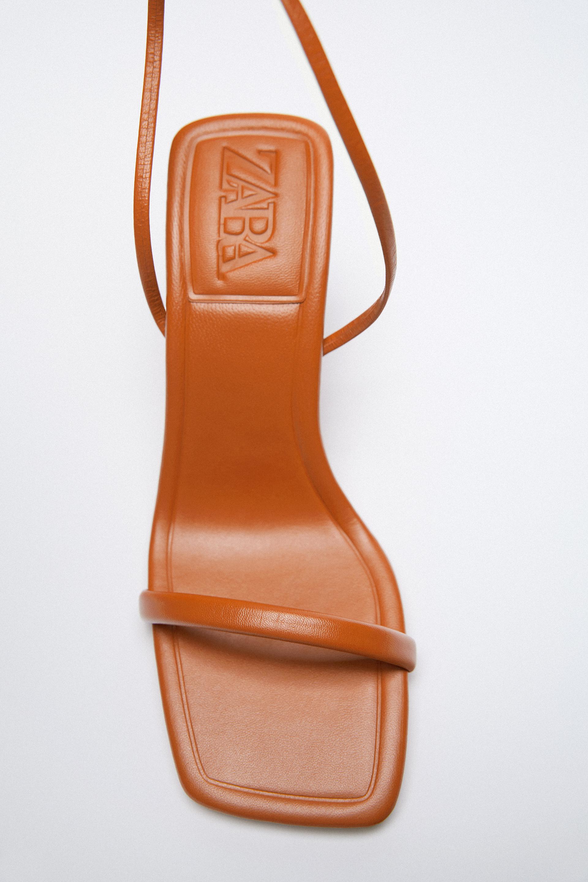 SANDALIA TACÓN PIEL ATADA - Naranja | ZARA Chile