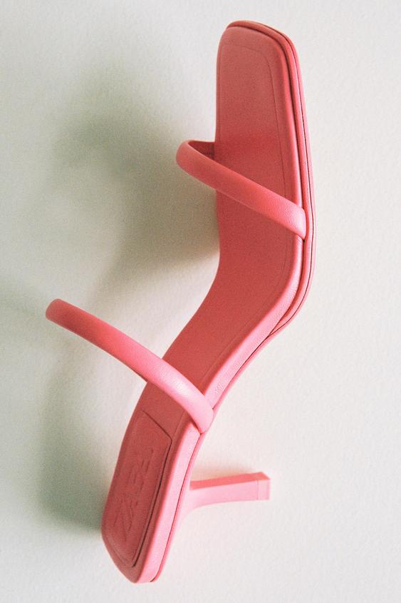 ストラップ付きヒールレザーサンダル ピンク Zara Japan 日本 ストラップ付きヒールレザーサンダル ピンク Zara Japan 日本