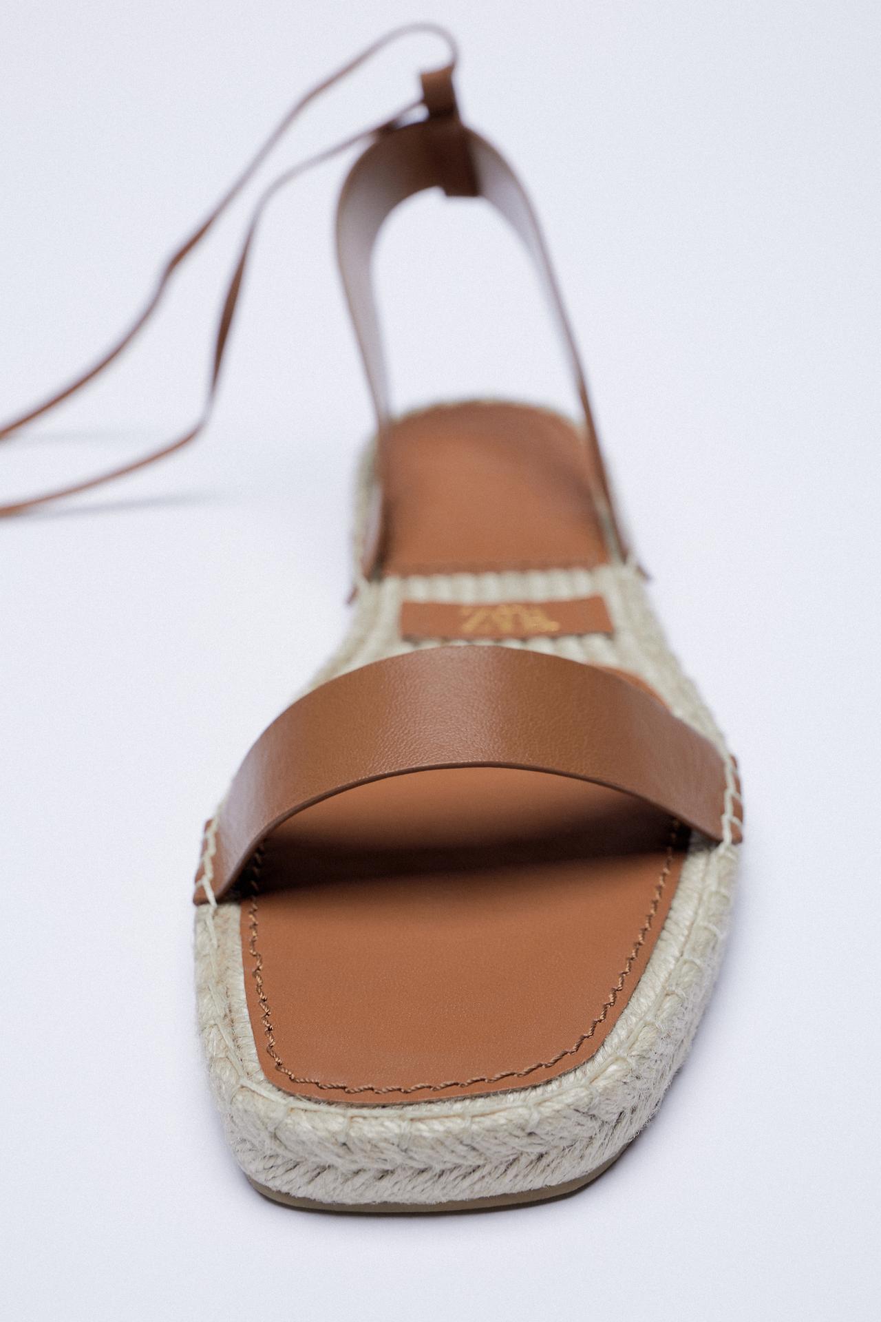 Zara LEATHER AND JUTE TIE-UP FLAT SANDALS, £27.99