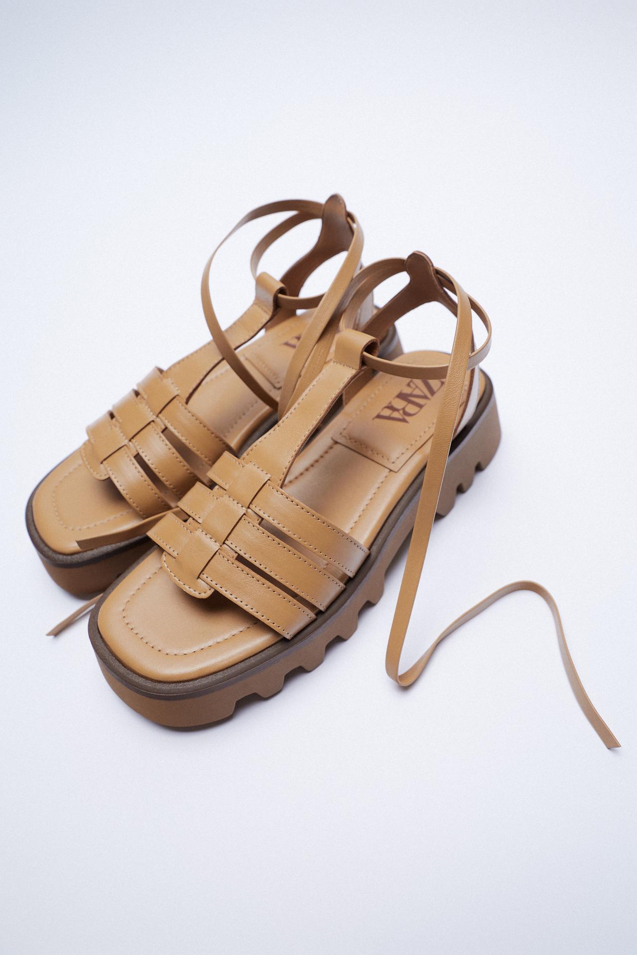 Zara FLAT LEATHER CAGE SANDALS WITH TRACK SOLE, £59.99