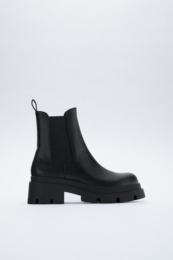 Mid Heel Ankle Boots With Track Soles Black Zara India
