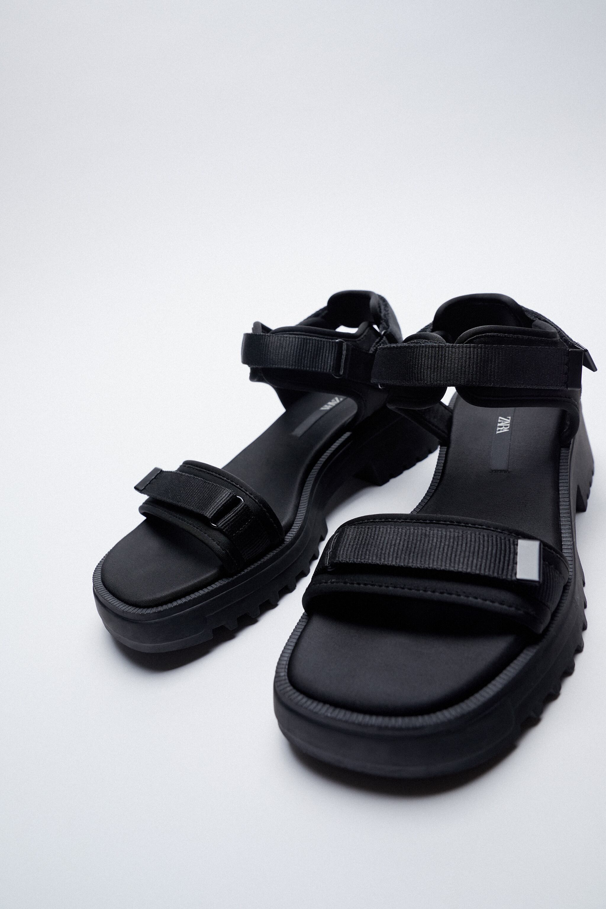 FLAT SANDALS WITH TRACK SOLE in black from Zara