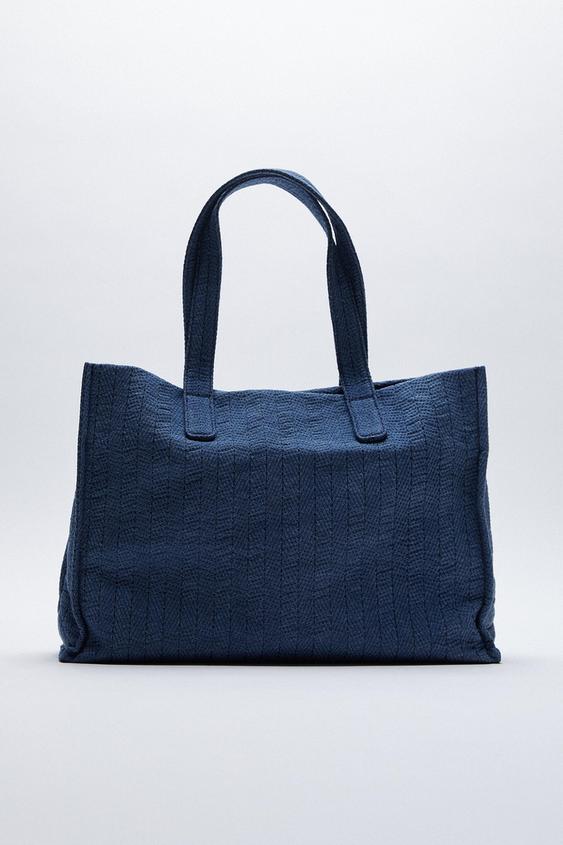 eva large embroidered denim tote bag