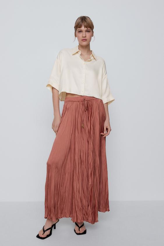 WRINKLED SATIN-EFFECT SKIRT | ZARA 