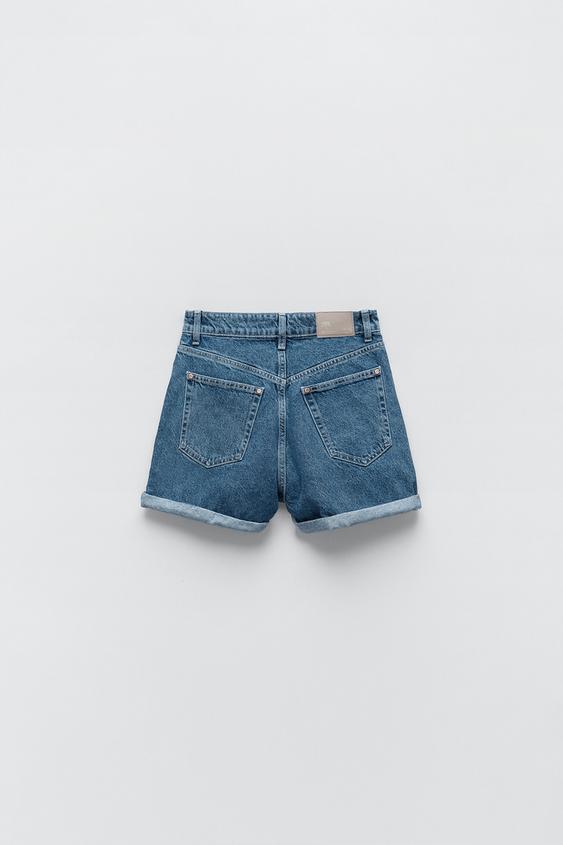 MOM FIT BERMUDA SHORTS - Mid-blue 