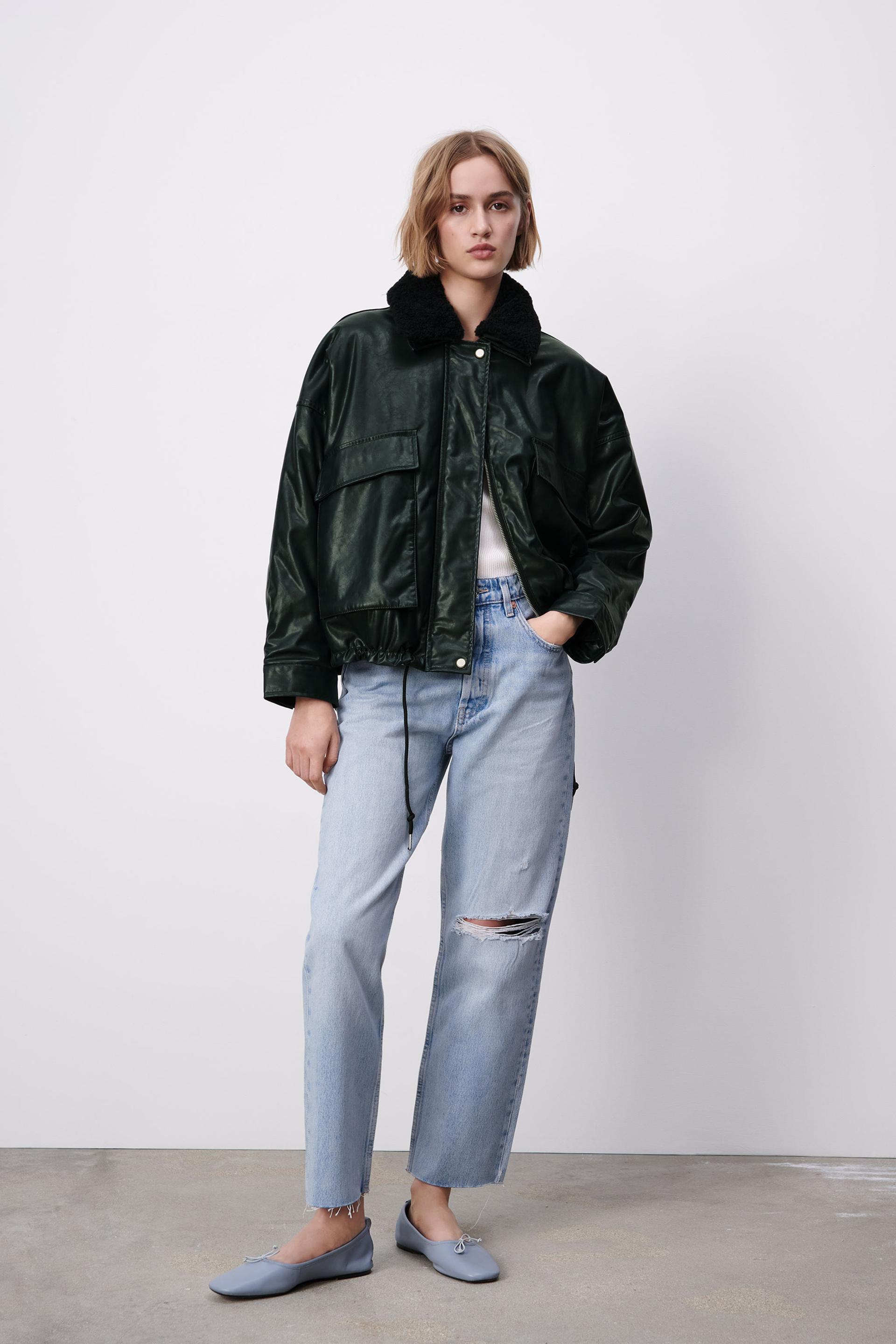 Contrasting faux fur jacket green zara Clearance