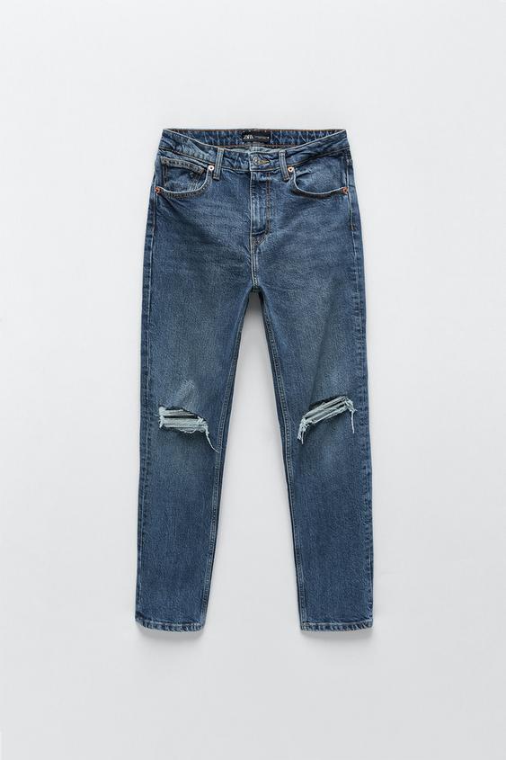 JEANS HI RISE SLIM ROTOS - Marino | ZARA Chile