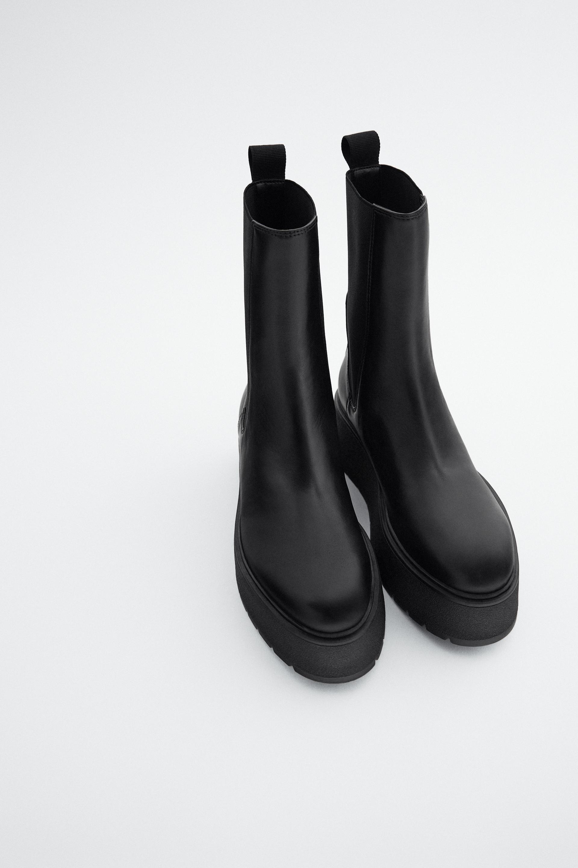 Zara flat leather platform ankle boots clearance