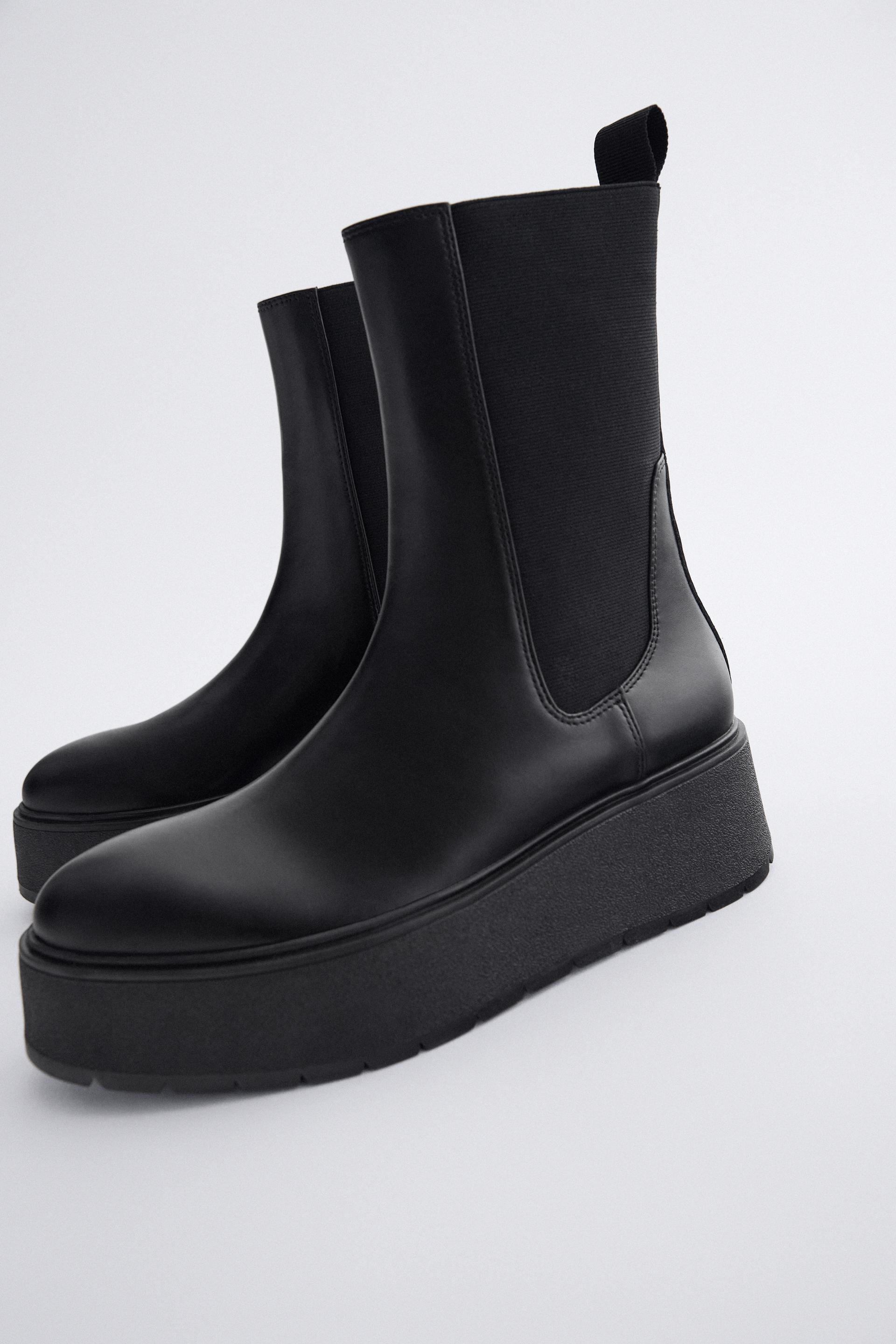Zara flat leather platform ankle boots clearance